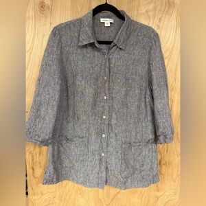 Coldwater Creek Sz Large Gray Melange Heavy 100% Flax Linen Shirt Jacket Top